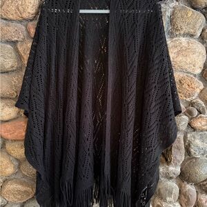 Black Crochet Shawl with Fringe